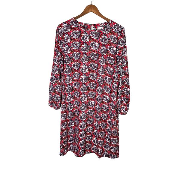 loft TALL Shadow Floral Red Print 3/4 Sleeve Lightweight Knee Length Shift Dress - Picture 11 of 14